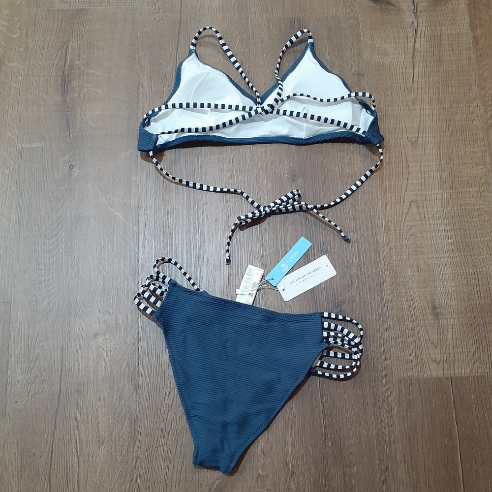 Strappy Blue Ribbed Bikini - Picture 5 of 8